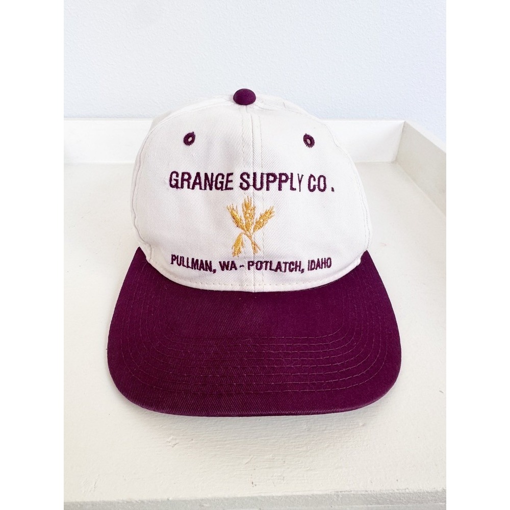 Vintage Grange Supply Co Snapback Hat Maroon Cream Pullman WA Potlatch ID